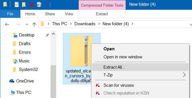 Windows 10 cursor settings